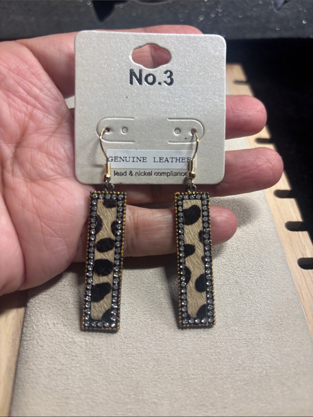 Leopard-Print Leather Bar Drop Earrings in Tan and Black